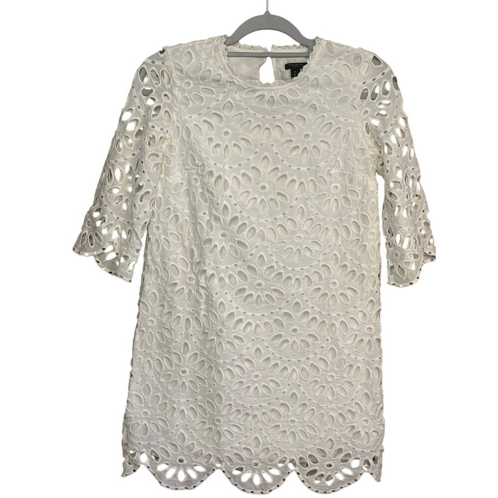 Ann-TaylorScalloped Eyelet Lace Dress 0 Petite 17x32 White Boho-Chic